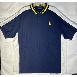 Polo Ralph Lauren Polo Shirt Mens XL Blue Yellow Big Pony Rugby Classic